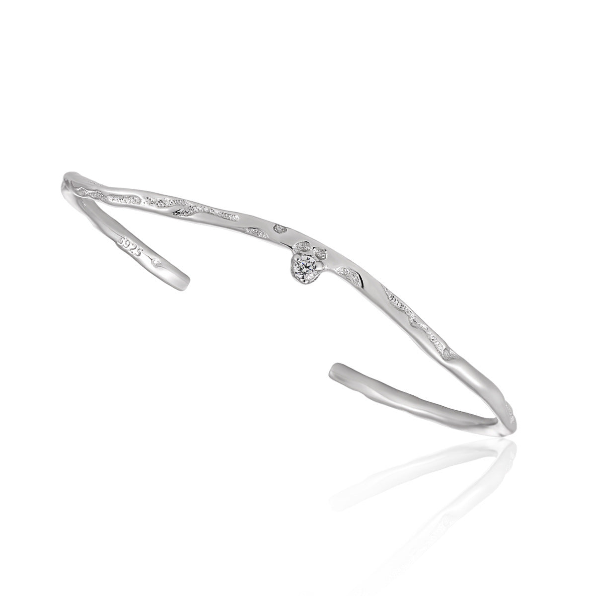 Simple Irregular CZ Wave 925 Sterling Silver Open Bangle