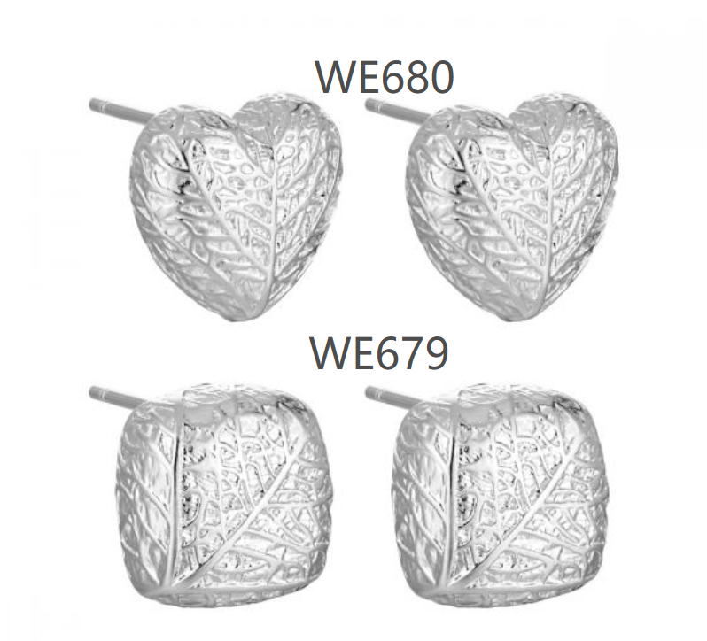 Lady Geometry Square Heart Leaves 925 Sterling Silver Stud Earrings