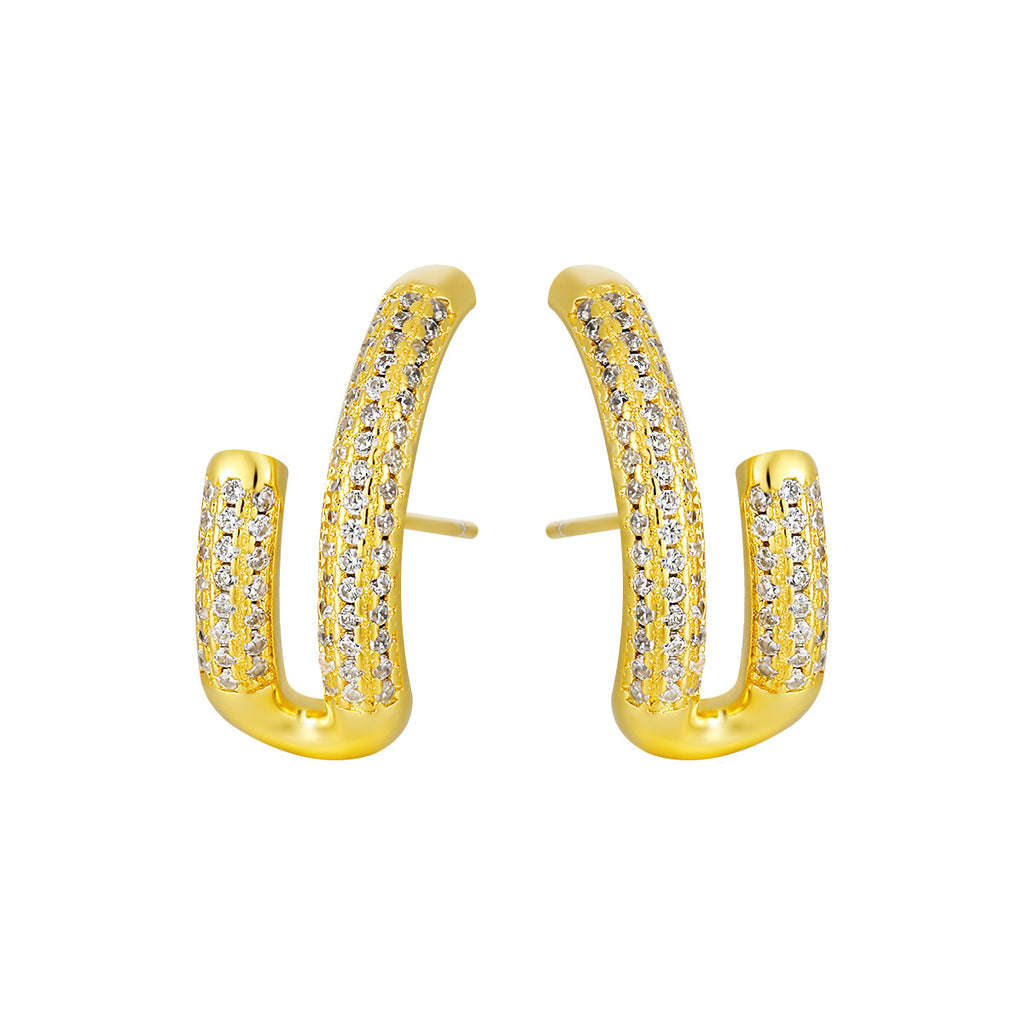 Modern Micro Setting CZ U Shape 925 Sterling Silver Stud Earrings