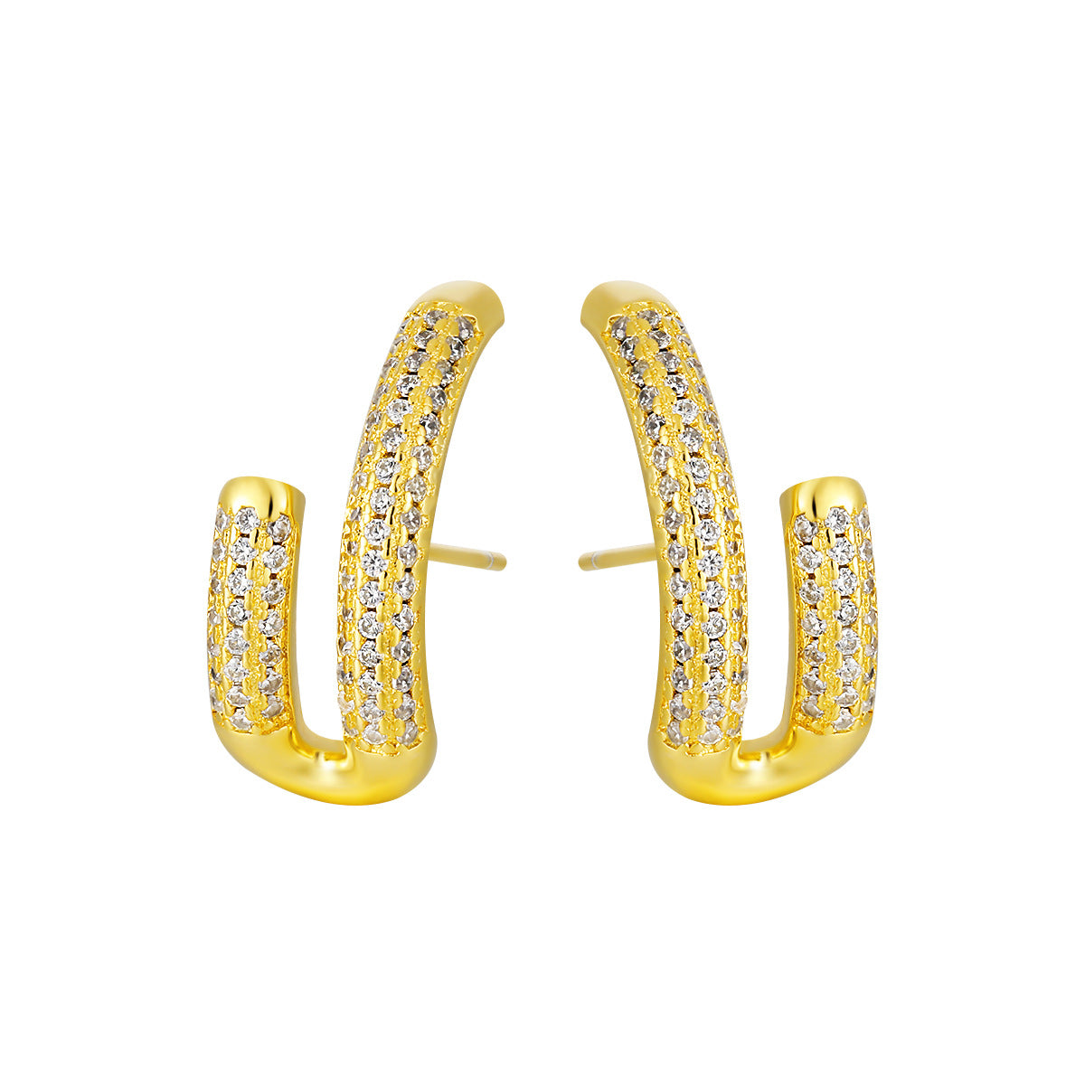 Modern Micro Setting CZ U Shape 925 Sterling Silver Stud Earrings