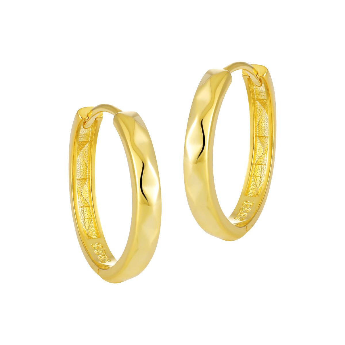 Office Causal Rhombus Carved 925 Sterling Silver Hoop Earrings