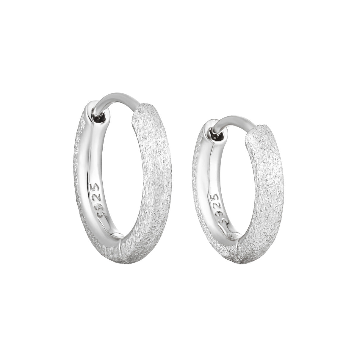 Simple Frosted Round Circle 925 Sterling Silver Hoop Earring (Single)