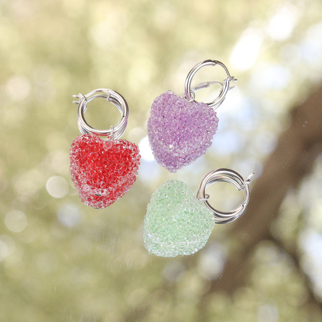 Sweet Colorful Heart Candy 925 Sterling Silver Hoop Earrings
