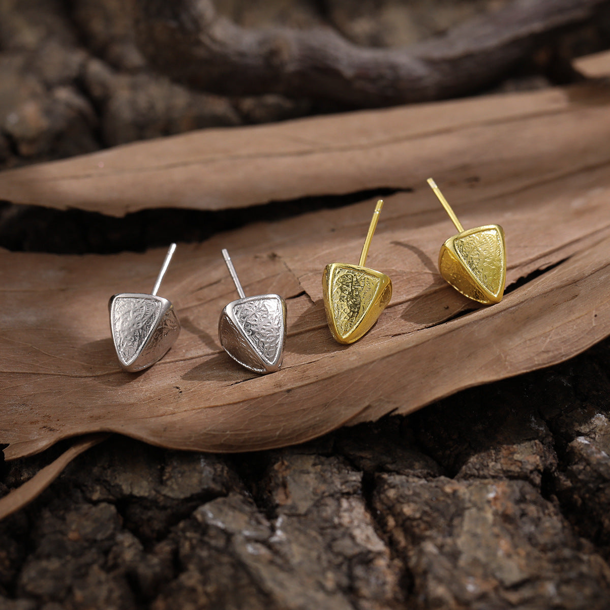 Geometry Irregular Triangular Pyramid 925 Sterling Silver Stud Earrings