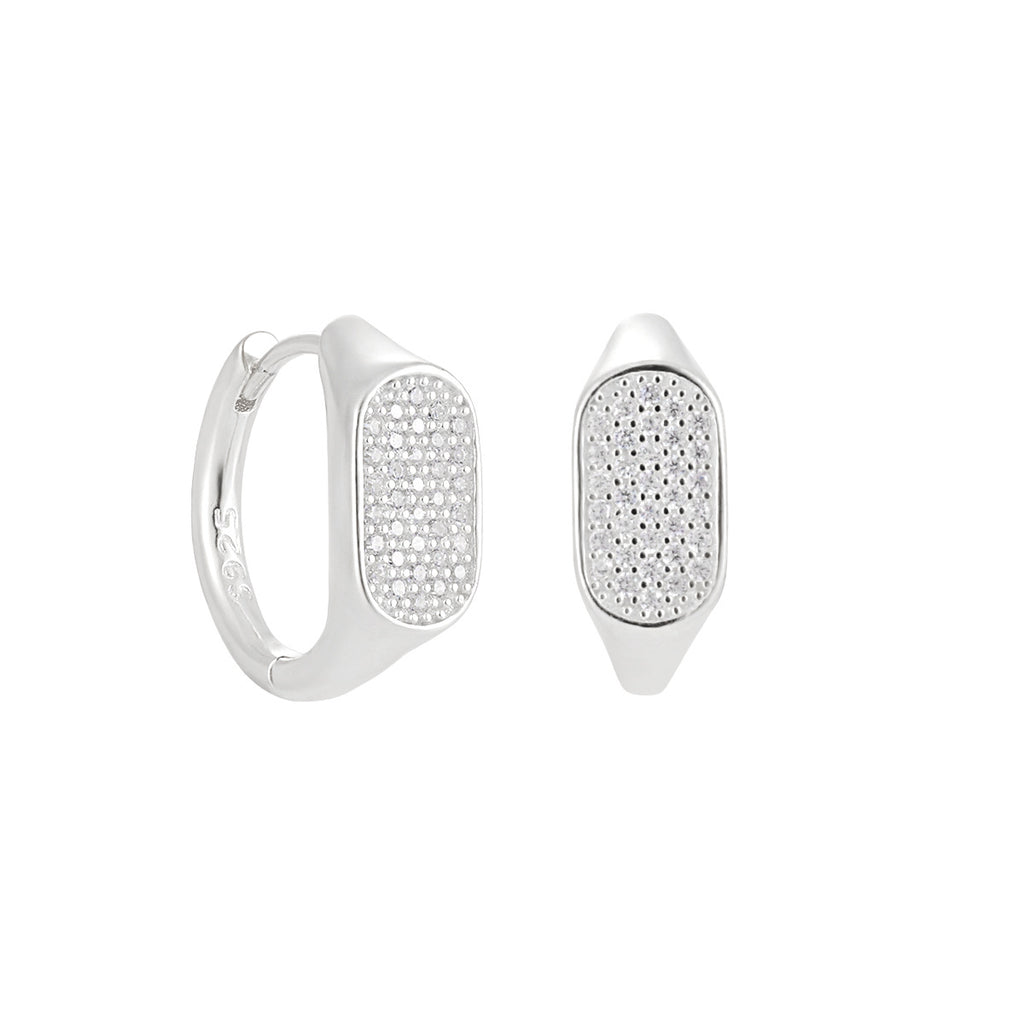 Geometry Irregular Rectangle Micro Setting CZ 925 Sterling Silver Hoop Earrings