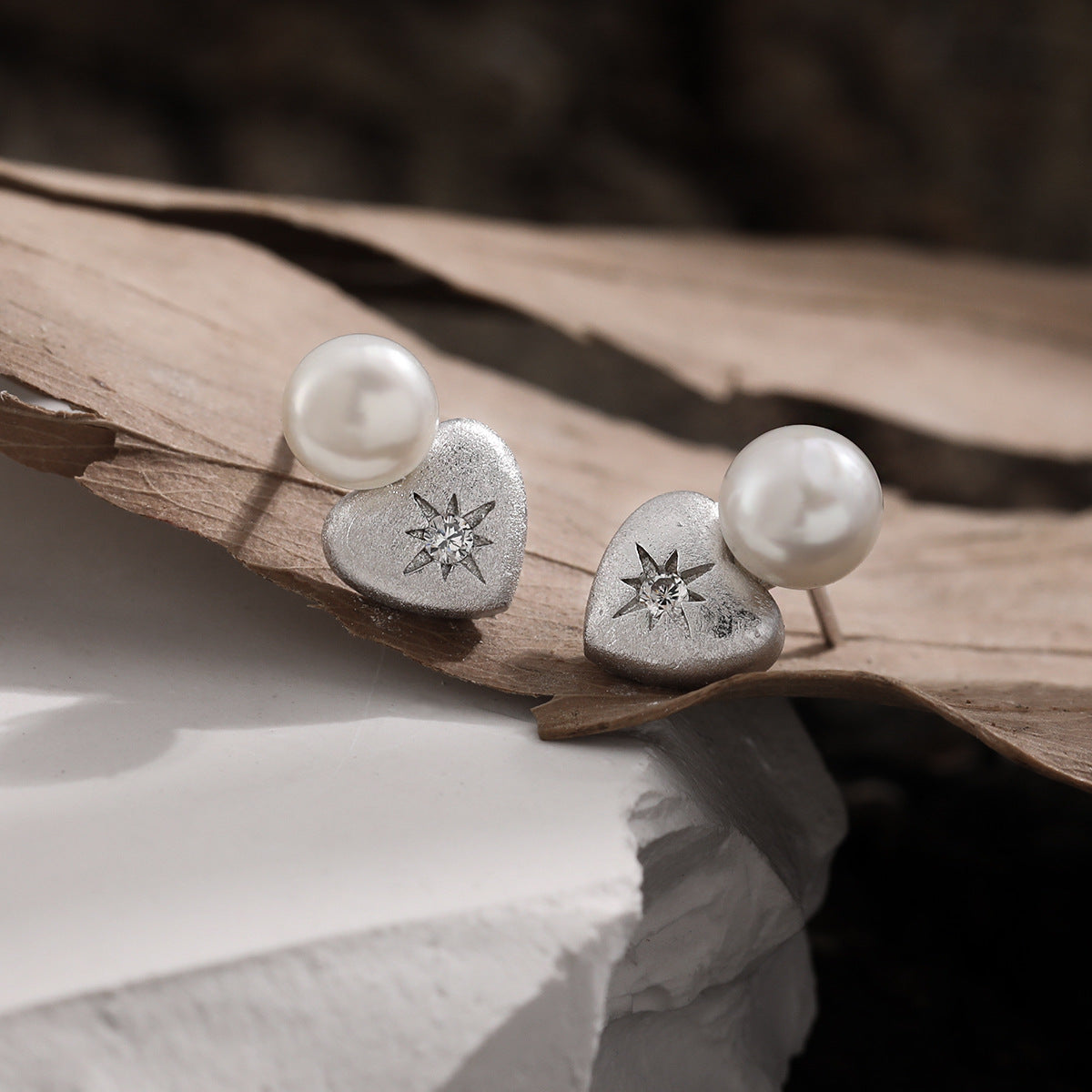 Bridesmaid Shell Pearls Star Heart 925 Sterling Silver Stud Earrings