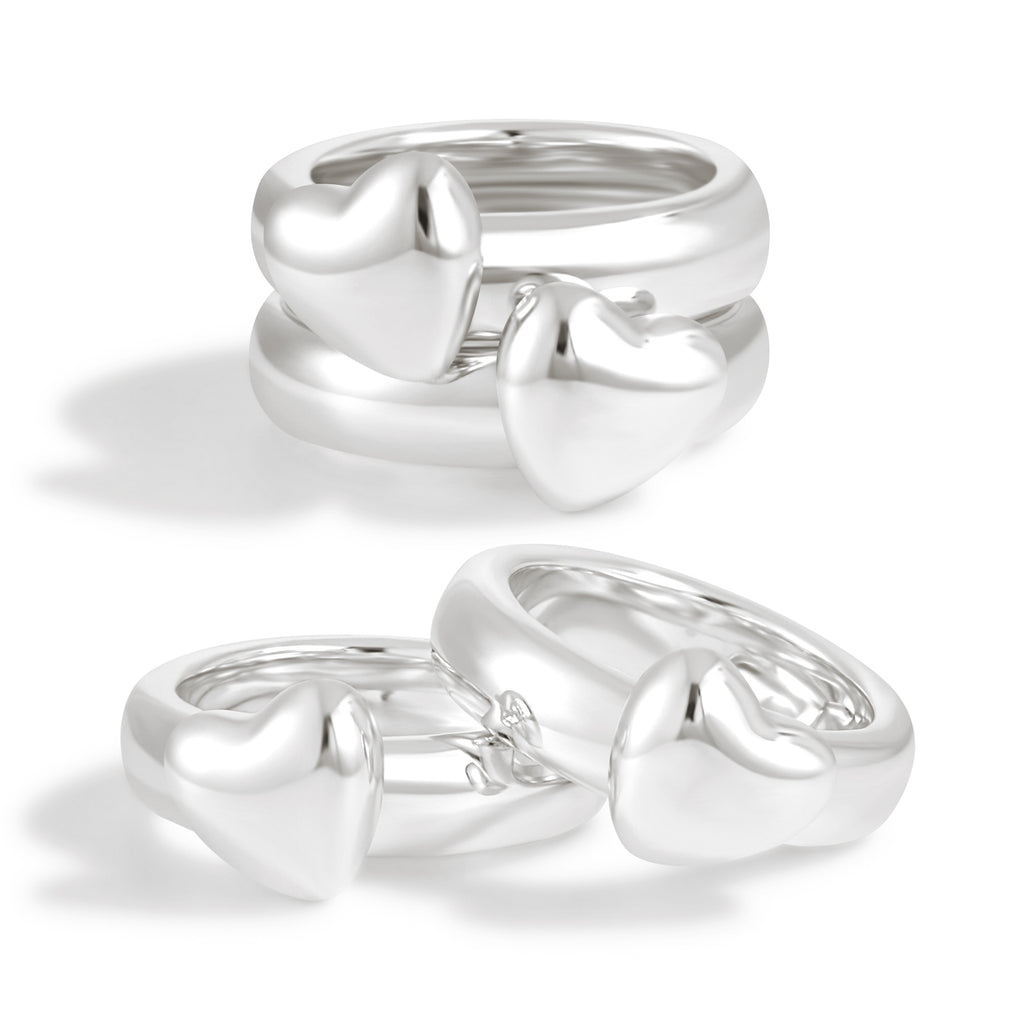 Girl Elegant Heart 999 Sterling Silver Golden Double Layer Stacking Rings