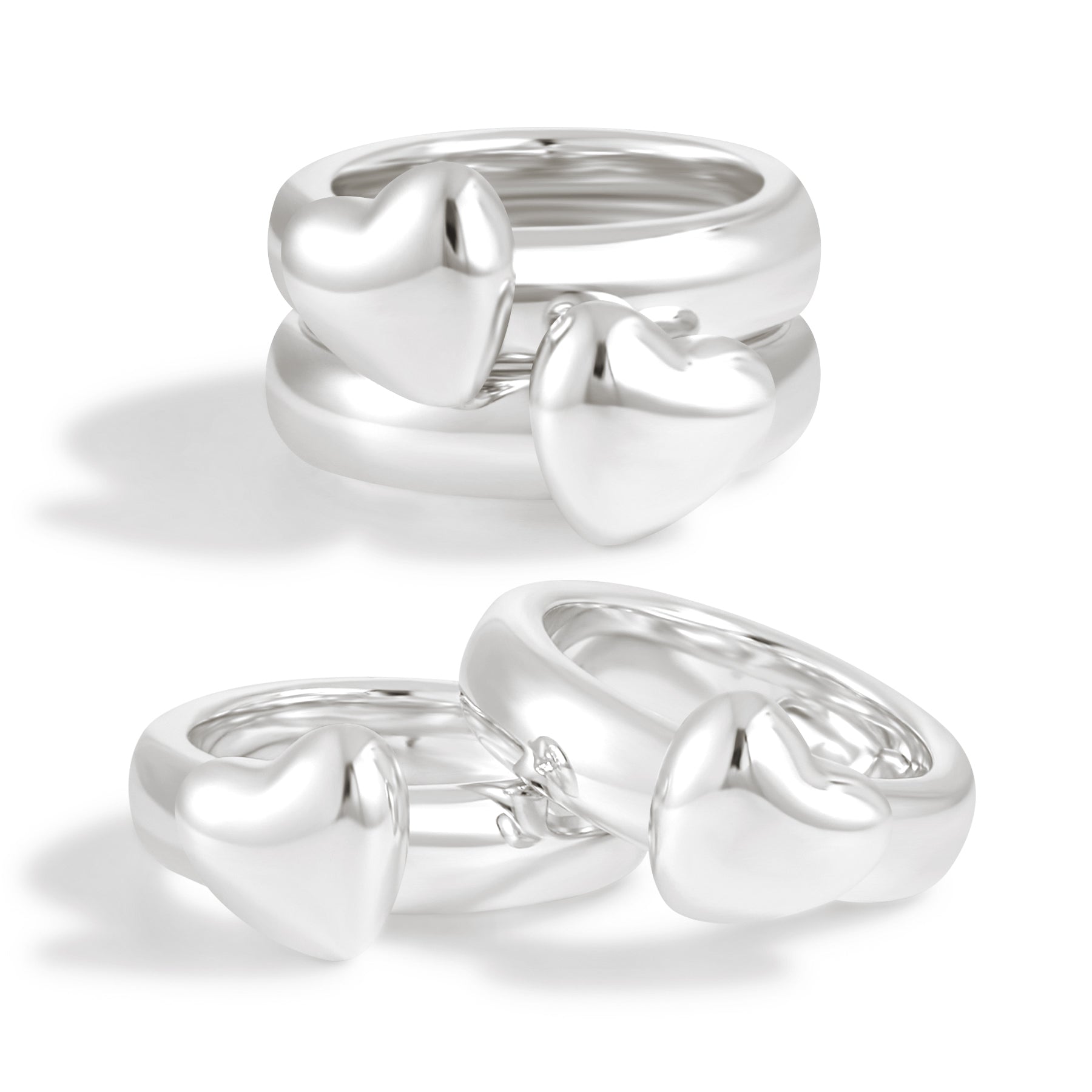 Girl Elegant Heart 999 Sterling Silver Golden Double Layer Stacking Rings