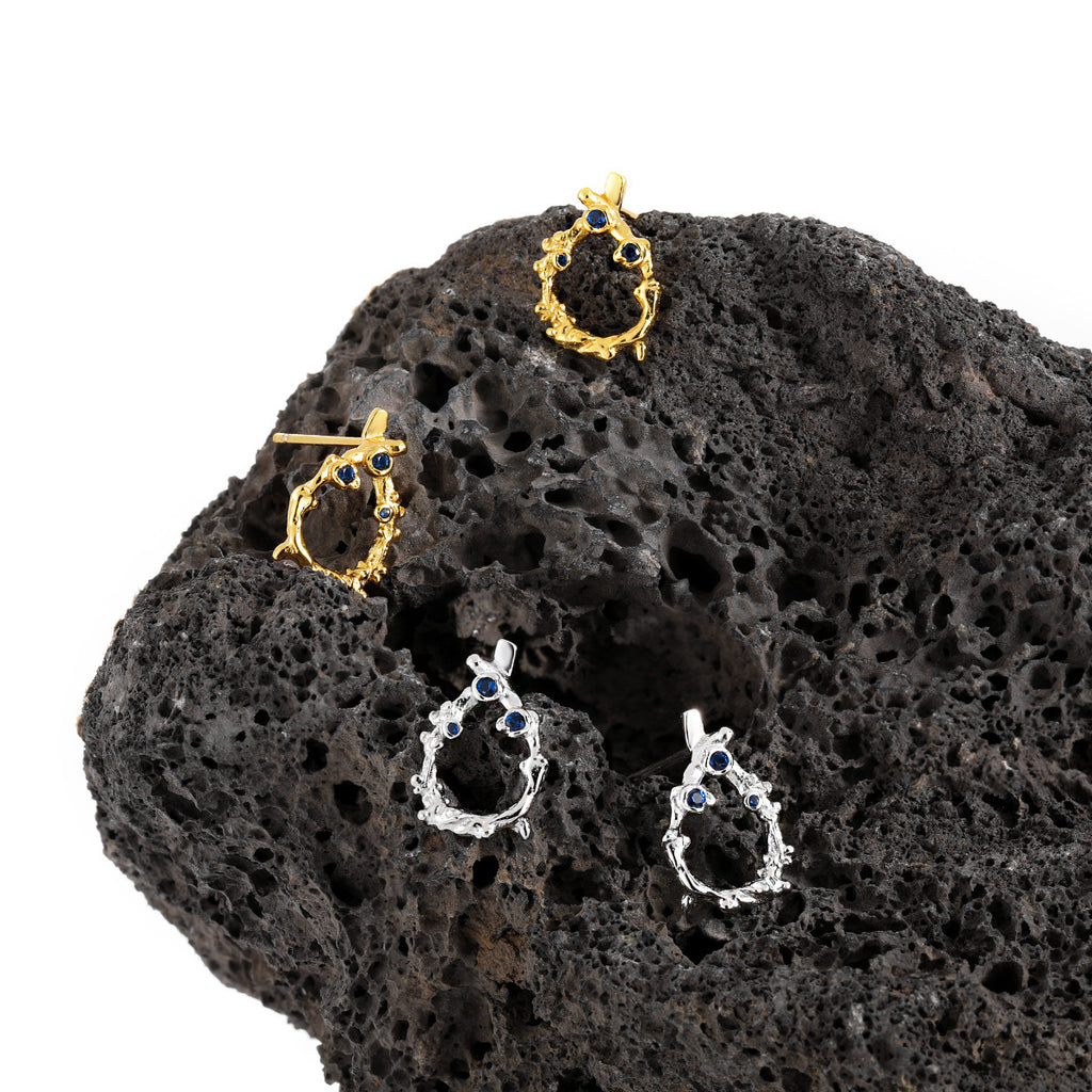 Irregular Hollow CZ Waterdrop Shape 925 Sterling Silver Stud Earrings