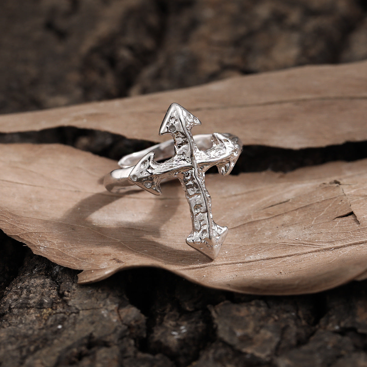 Modern Irregular Cross 925 Sterling Silver Adjustable Ring