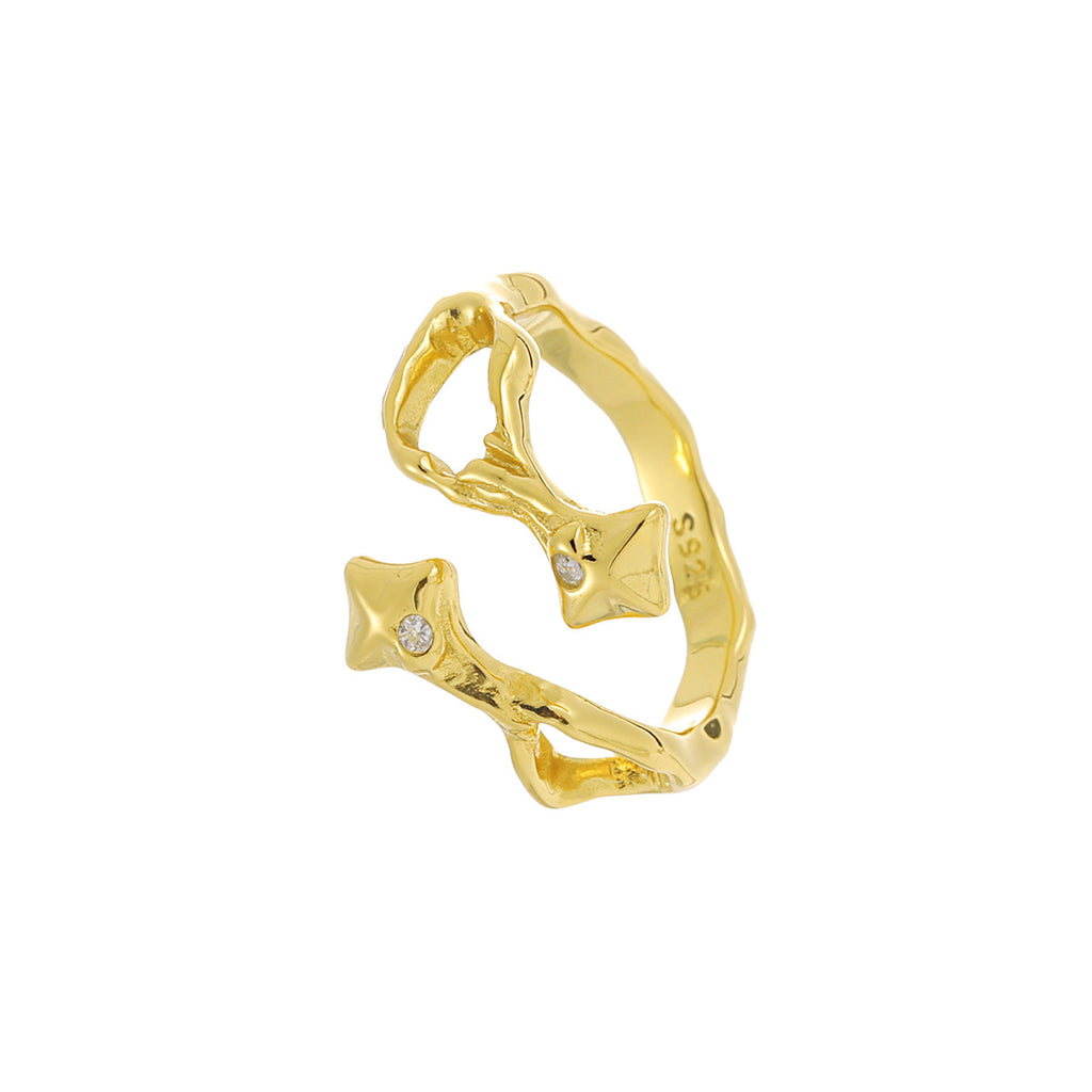 Casual Geometry Hollow Irregular CZ Star 925 Sterling Silver Adjustable Ring