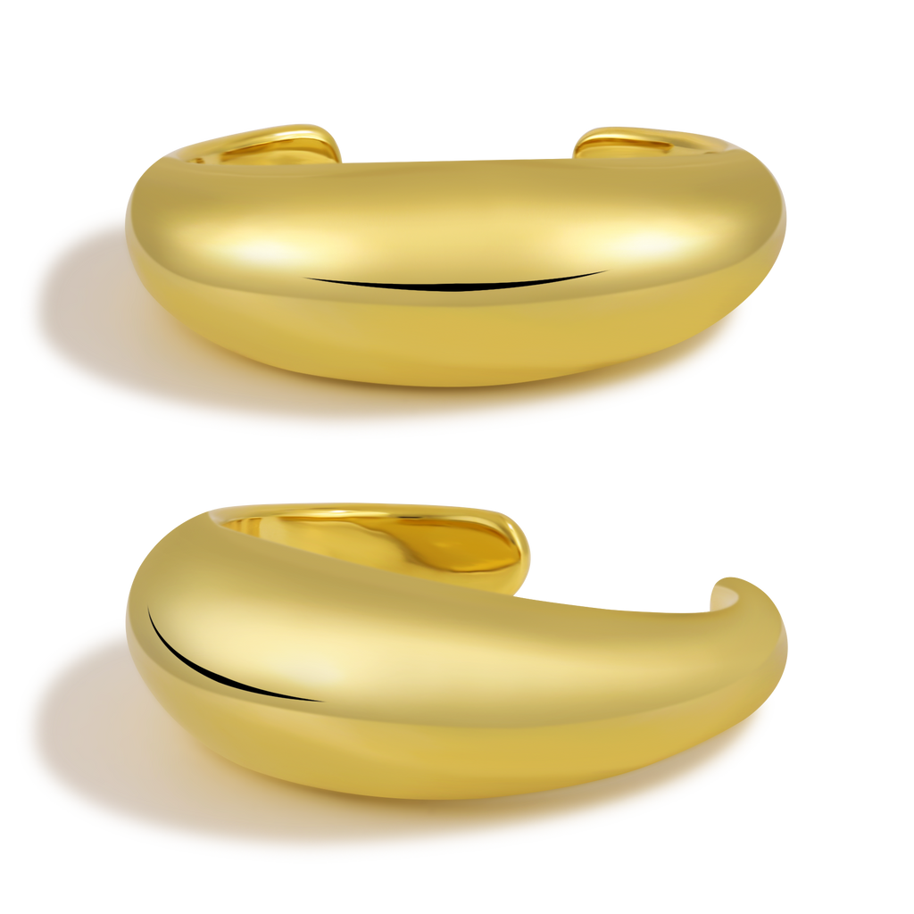 Women Simple Smooth Surface 999 Sterling Silver Golden Cuff Bracelet