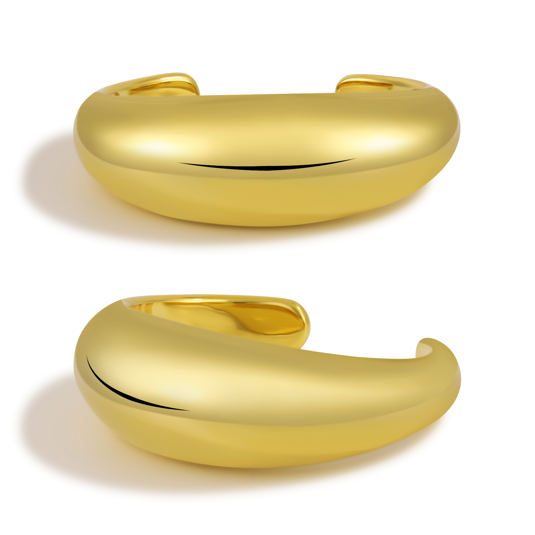 Women Simple Smooth Surface 999 Sterling Silver Golden Cuff Bracelet