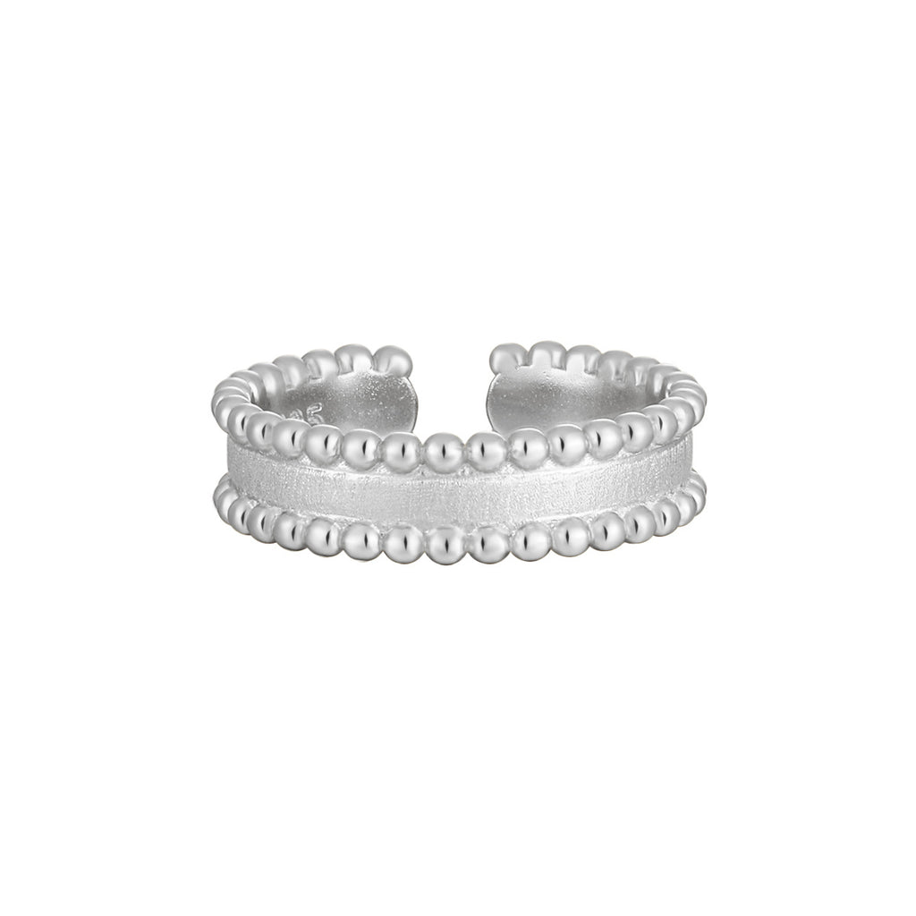 Casual Irrgular Beads Borders Wide 925 Sterling Silver Adjustable Ring