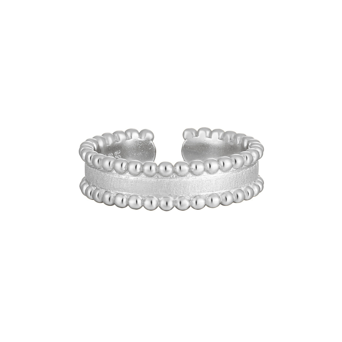Casual Irrgular Beads Borders Wide 925 Sterling Silver Adjustable Ring