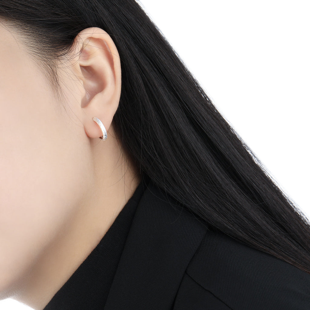 Simple Frosted Round Circle 925 Sterling Silver Hoop Earring (Single)