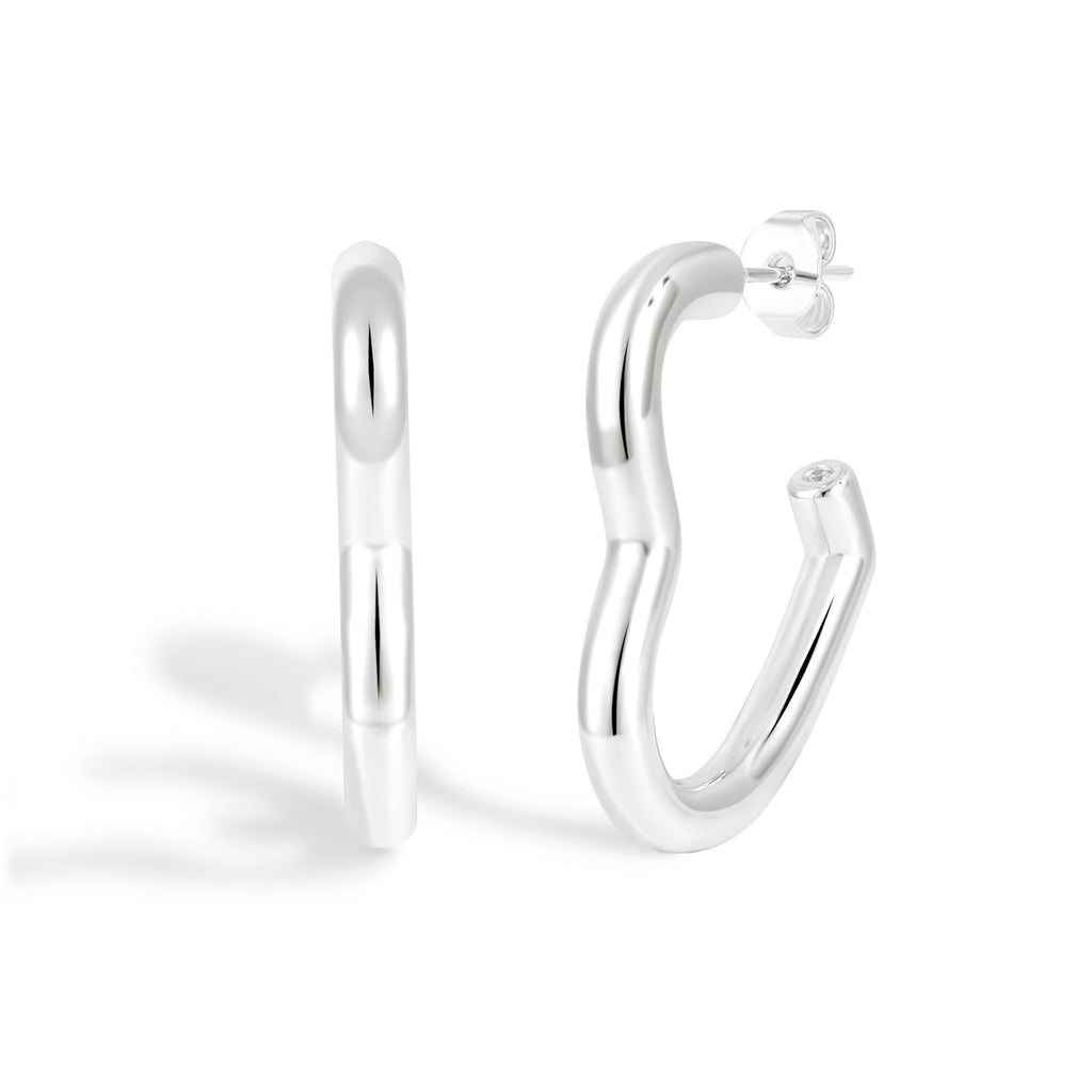 Women Fashion Red CZ Heart 999 Sterling Silver Hoop Earrings