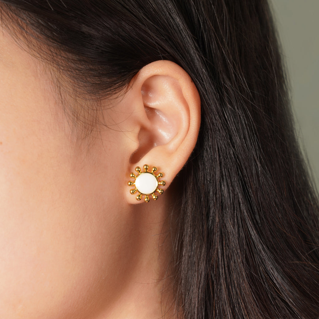 Summer Sweet Enamel Sunflower 925 Sterling Silver Stud Earrings