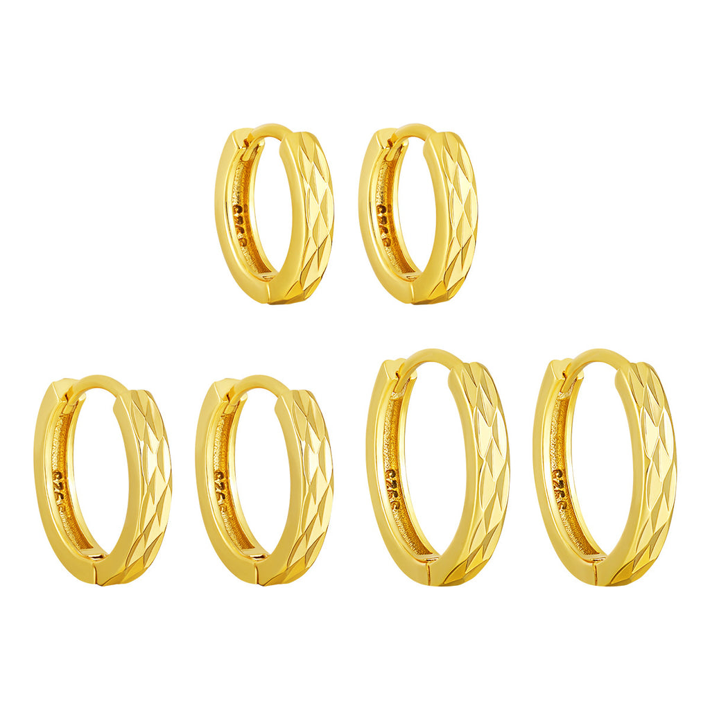 Simple Rhombu Pattern Circle 925 Sterling Silver Hoop Earrings