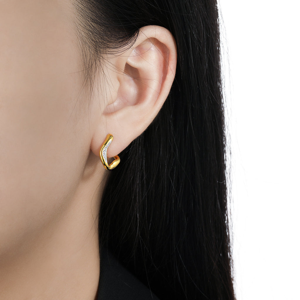 Casual Micro Setting CZ Irregular Circle 925 Sterling Silver Hoop Earrings