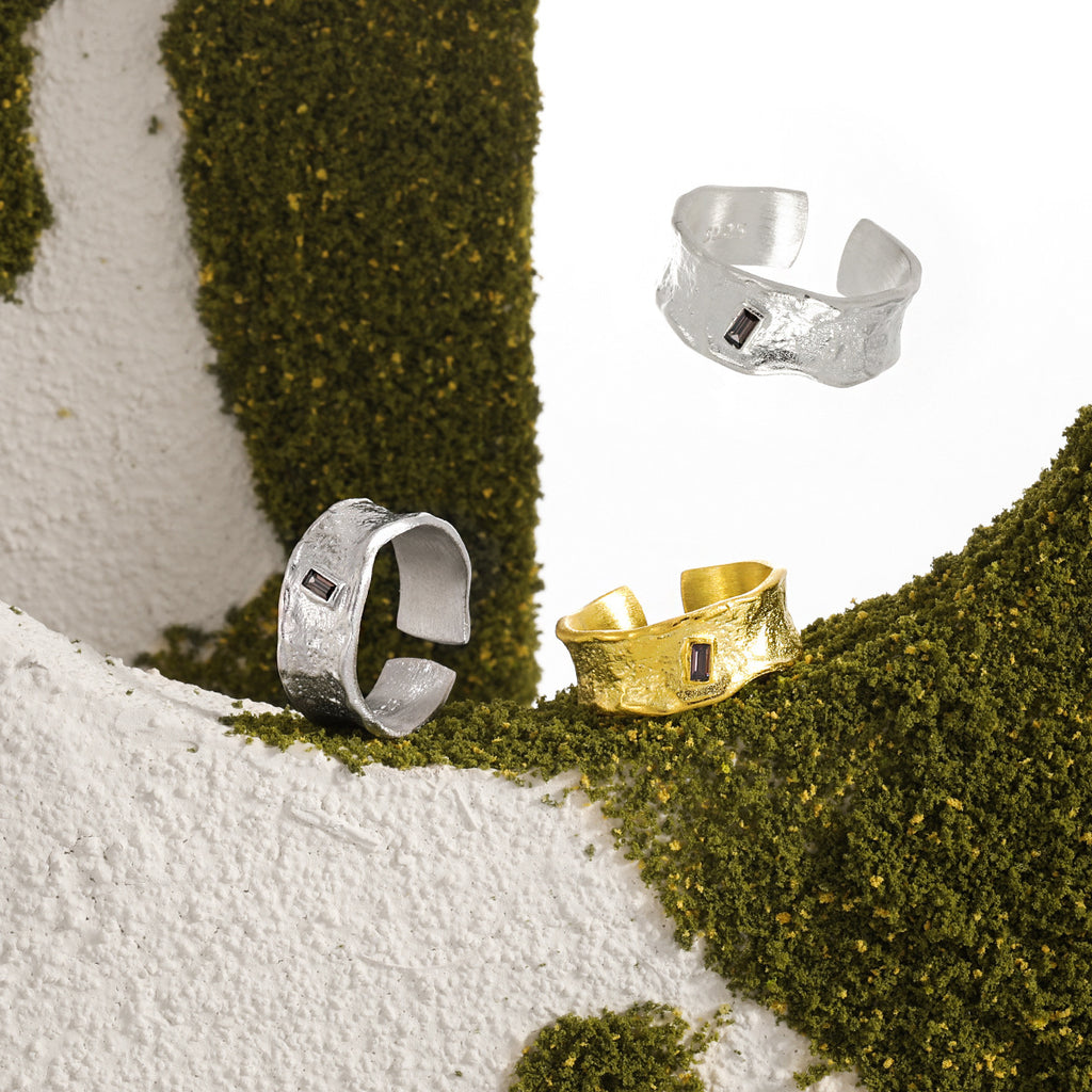 Fashion Irregular Wave Mini Baguette CZ 925 Sterling Silver Adjustable Ring