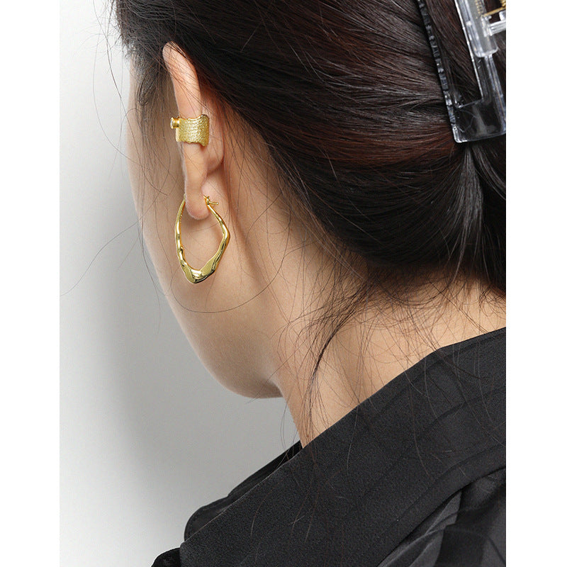 niche design minimalist and versatile irregular texture S925 pure silver earrings for women