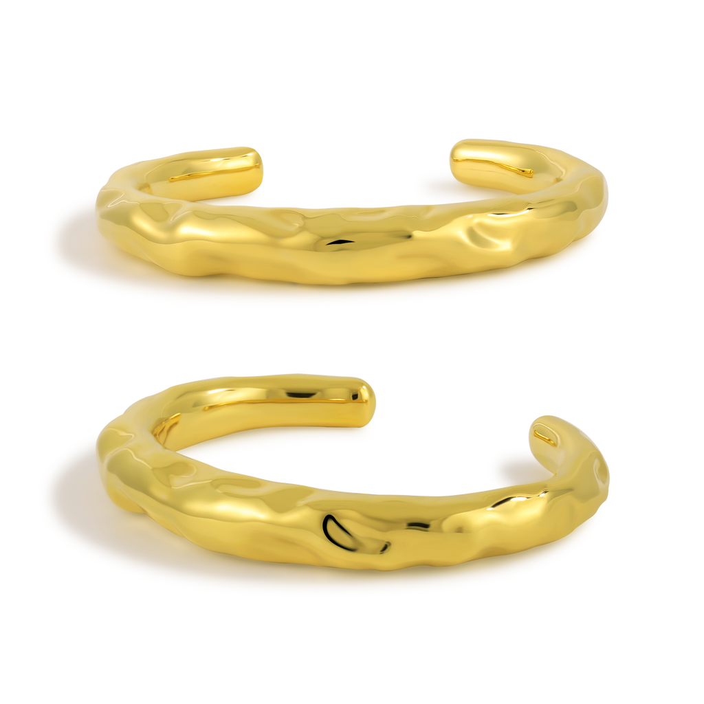 Fashion Irregular Surface 999 Sterling Silver Golden Open Cuff Bracelet