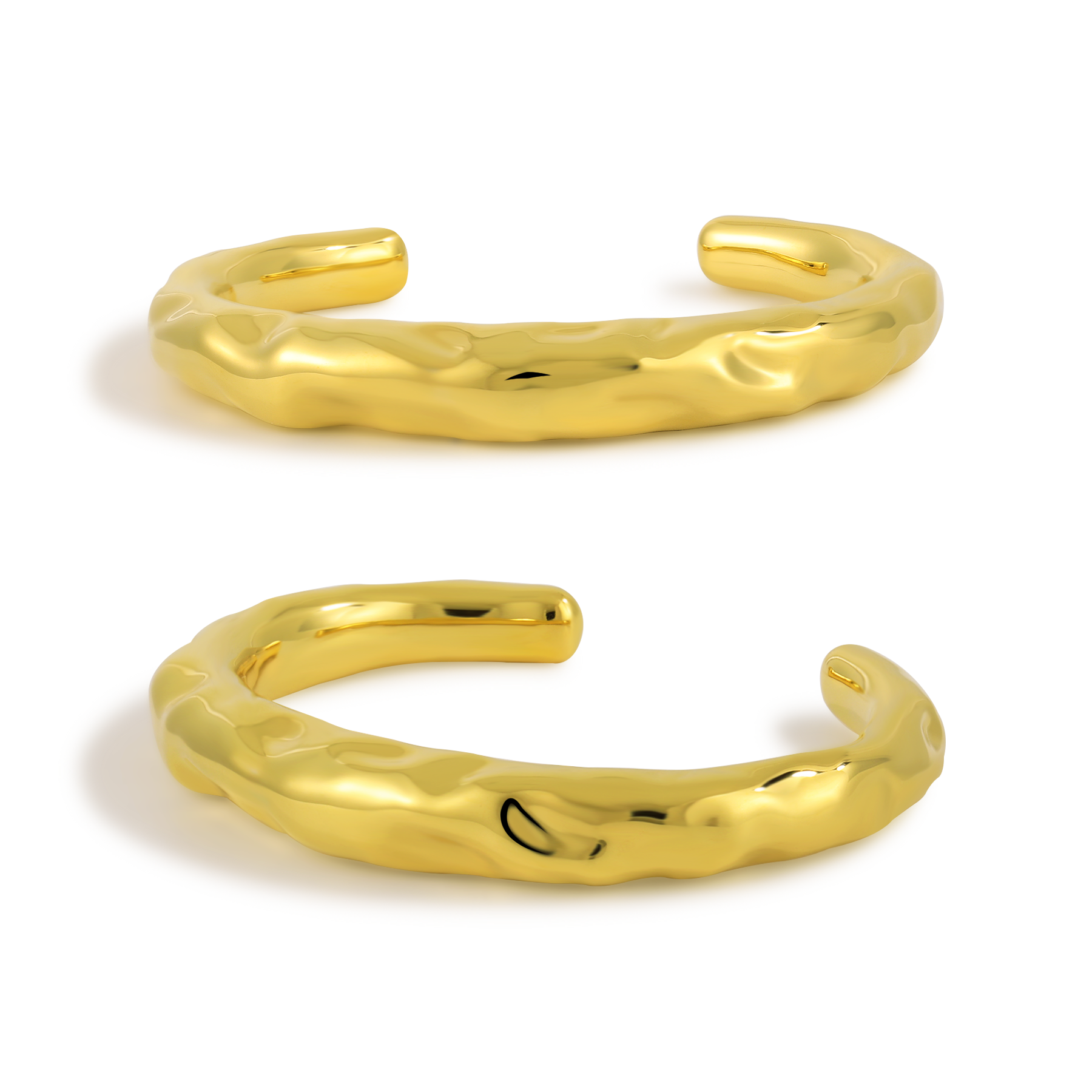 Fashion Irregular Surface 999 Sterling Silver Golden Open Cuff Bracelet