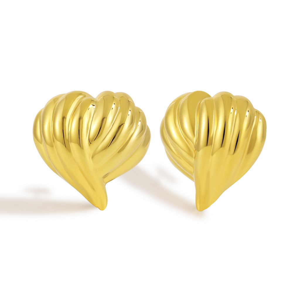 Office Lines Cross Heart 999 Sterling Silver Stud Earrings