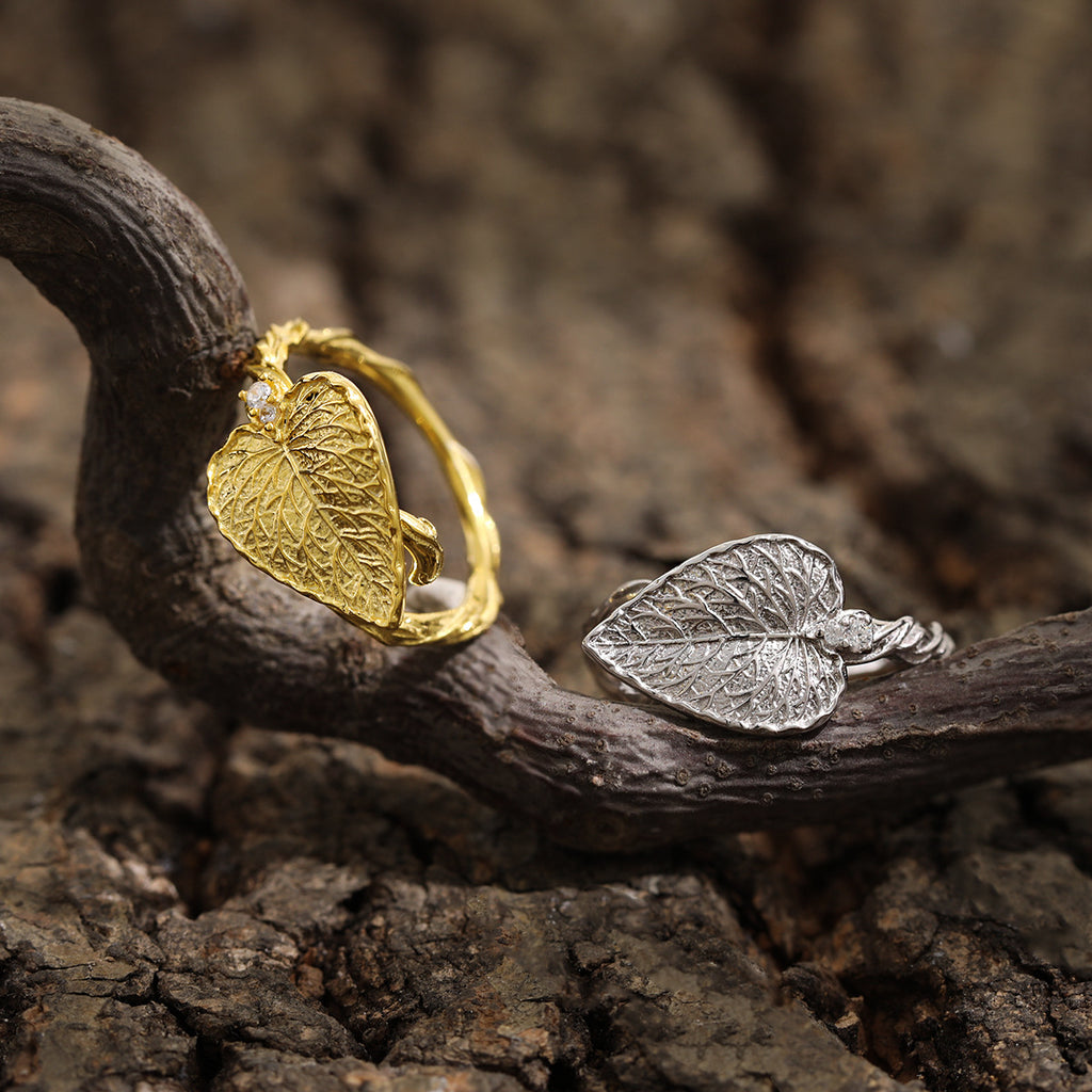 Fashion Party Big Leaf 925 Sterling Silver Adjustable Twisted Ring