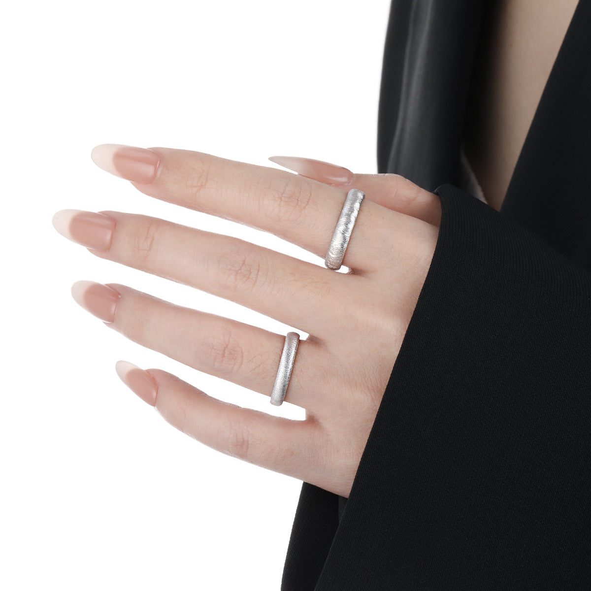 Minimalism Frosted 925 Sterling Silver Adjustable Couple Ring