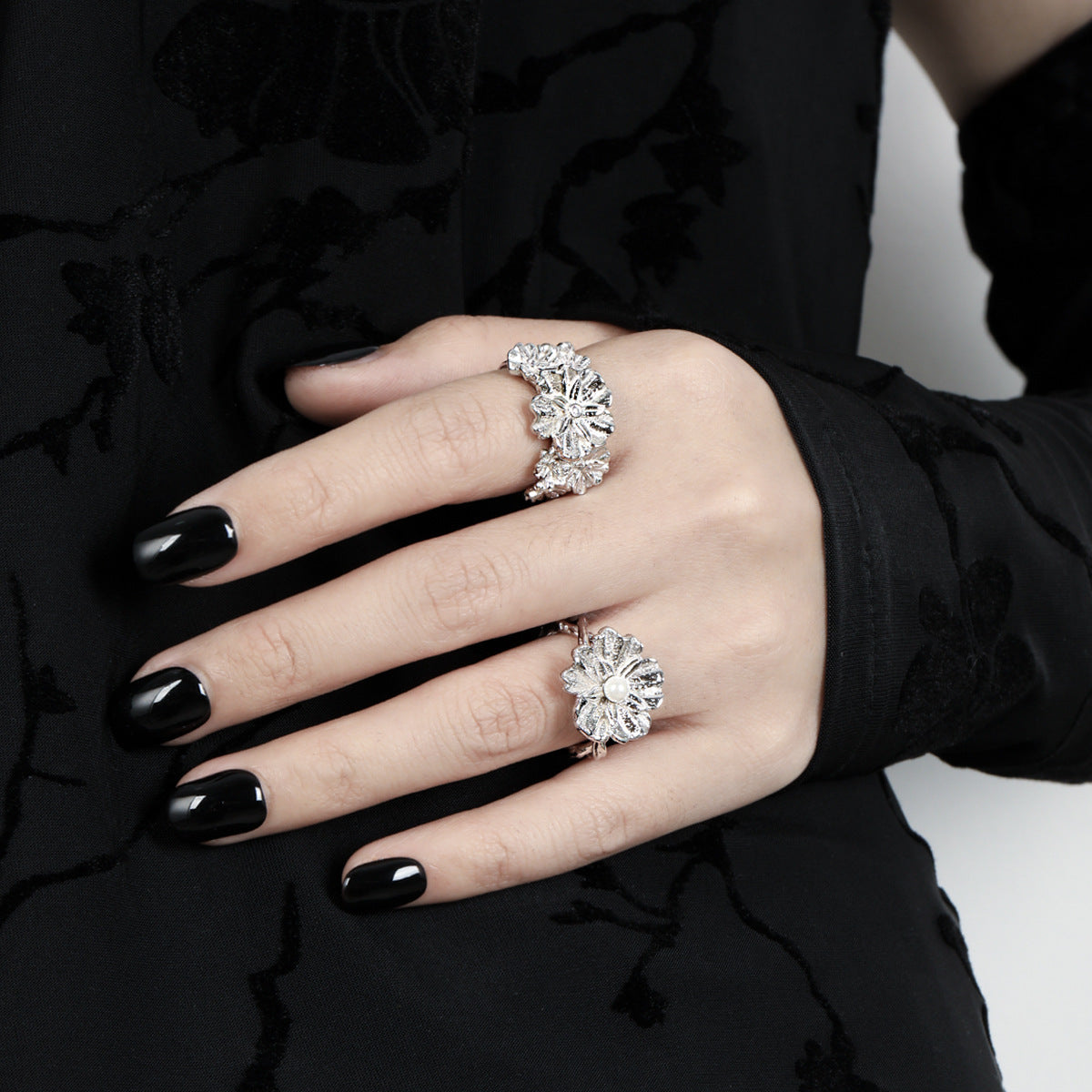 Women Beautiful CZ Flowers 925 Sterling Silver Adjustable Ring