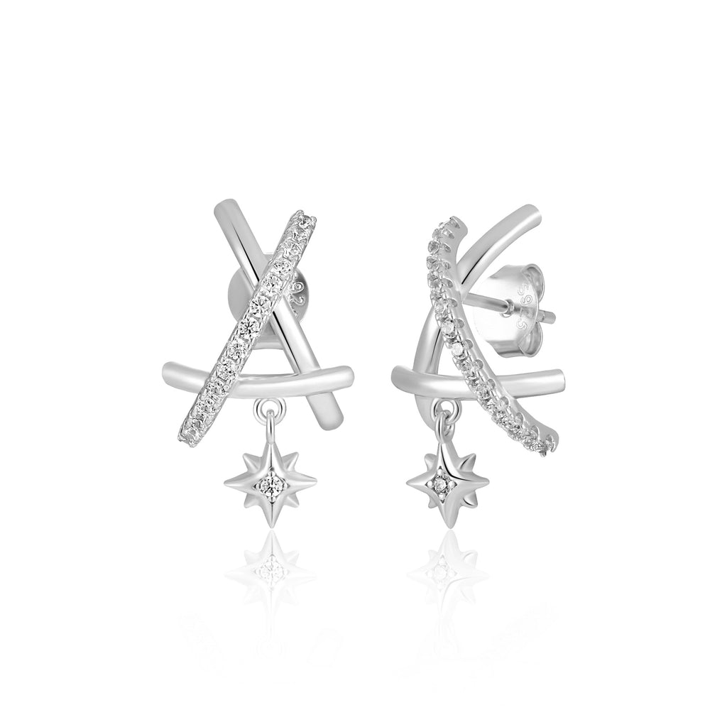 Graduation CZ Sun Drops Irregular Hollow Irregular Triangle 925 Sterling Silver Dangling Earrings