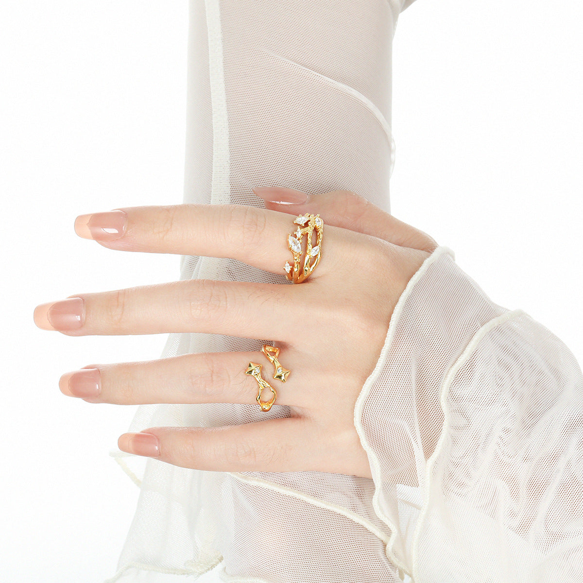 Casual Geometry Hollow Irregular CZ Star 925 Sterling Silver Adjustable Ring