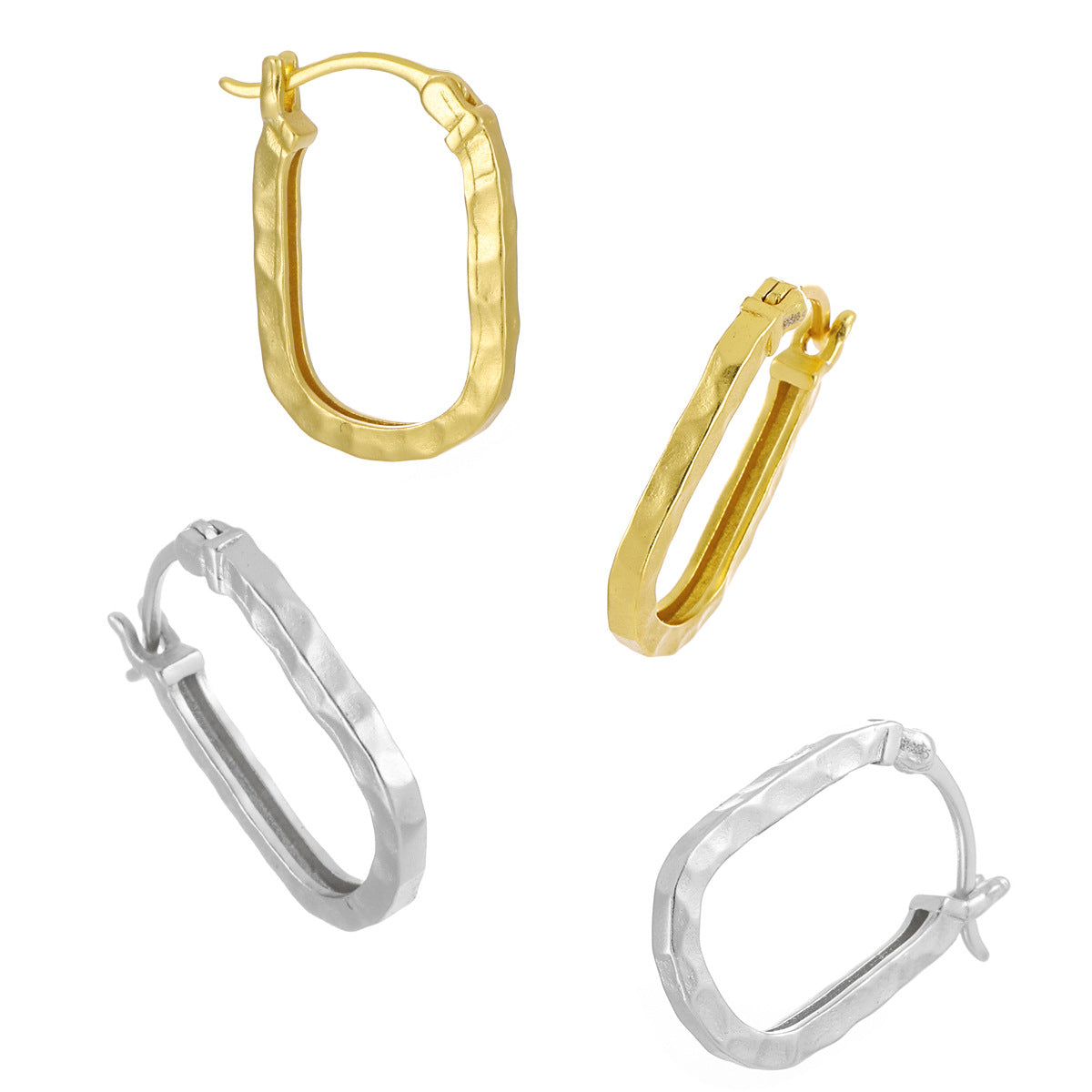 Classic Irregular Carved U Shape 925 Sterling Silver Hoop Earrings