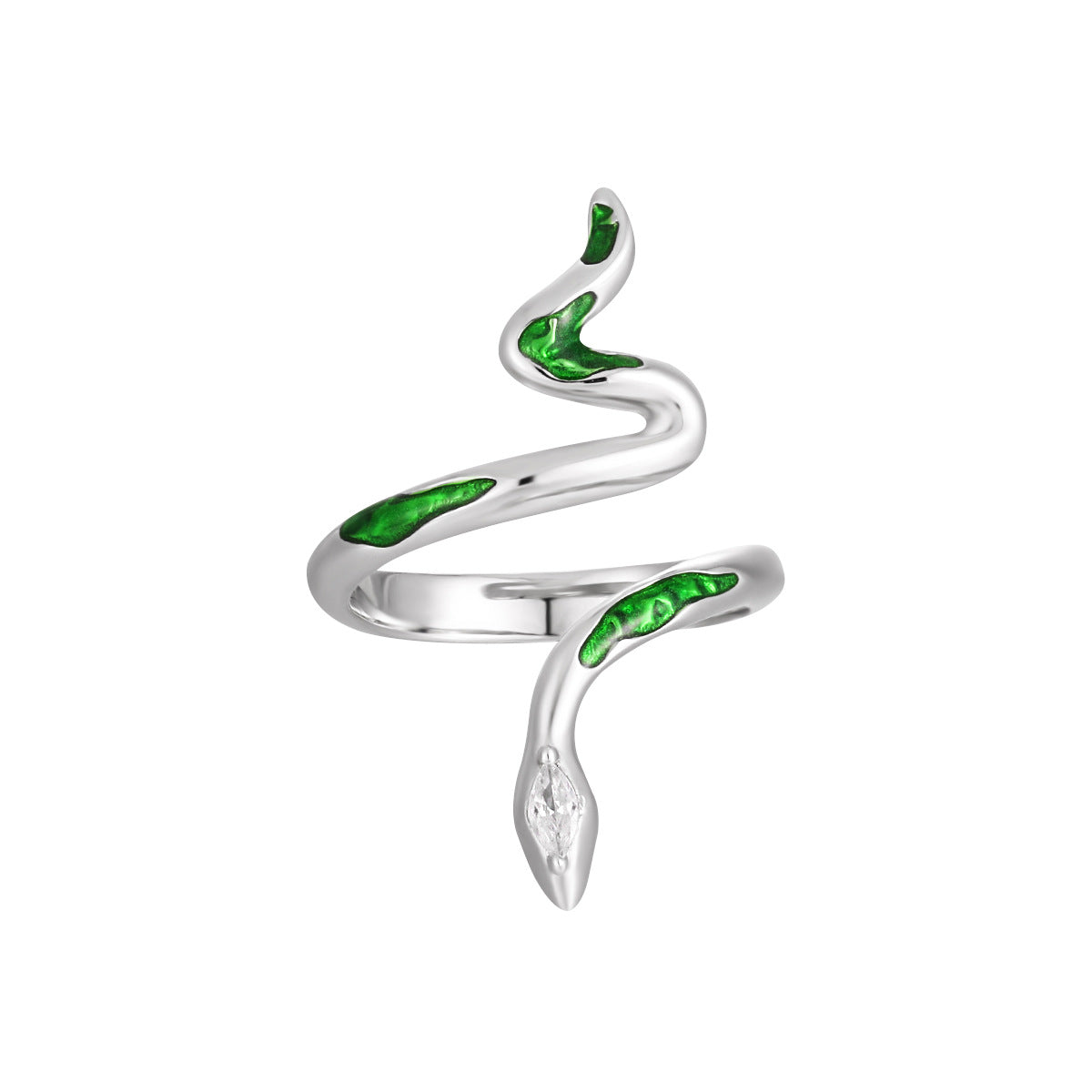 Fashion Animail Green Epoxy Snake 925 Sterling Silver Adjustable Ring