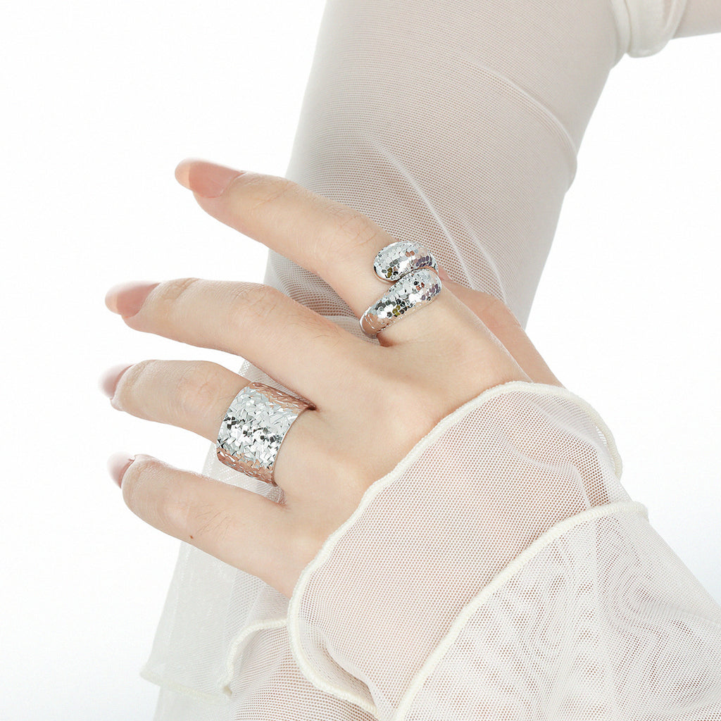 Women Fashion Mirror Painted Cross 925 Sterling Silver Adjustable Ring