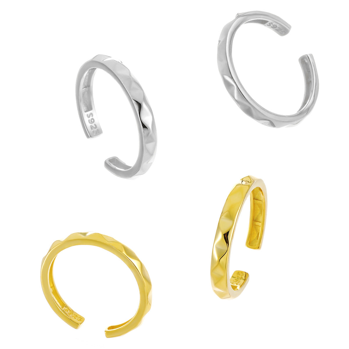 Office Causal Rhombus Carved 925 Sterling Silver Adjustable Ring