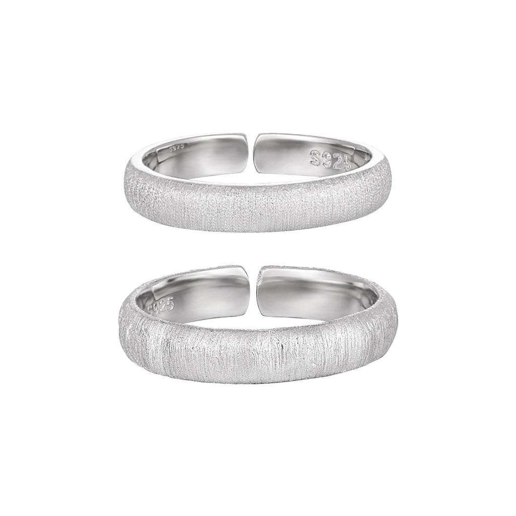 Minimalism Frosted 925 Sterling Silver Adjustable Couple Ring