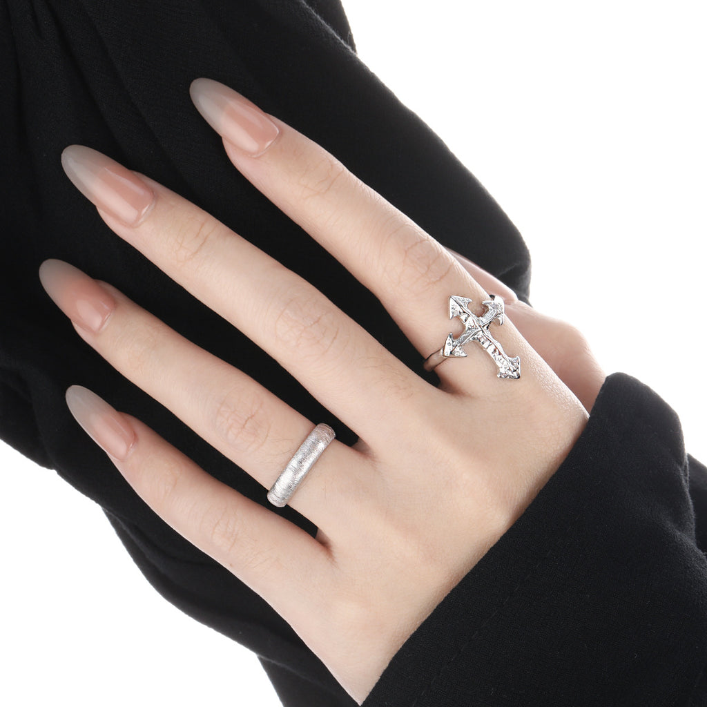 Modern Irregular Cross 925 Sterling Silver Adjustable Ring
