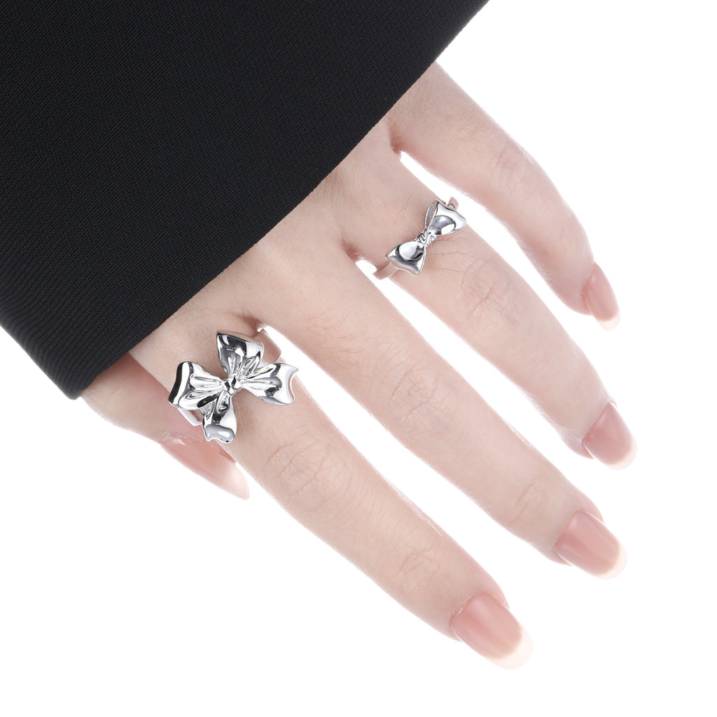 Girl Sweet Beautiful Bow-Knot 925 Sterling Silver Adjustable Ring