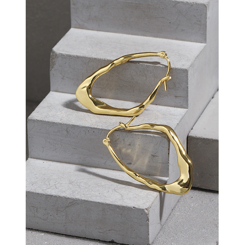 niche design minimalist and versatile irregular texture S925 pure silver earrings for women