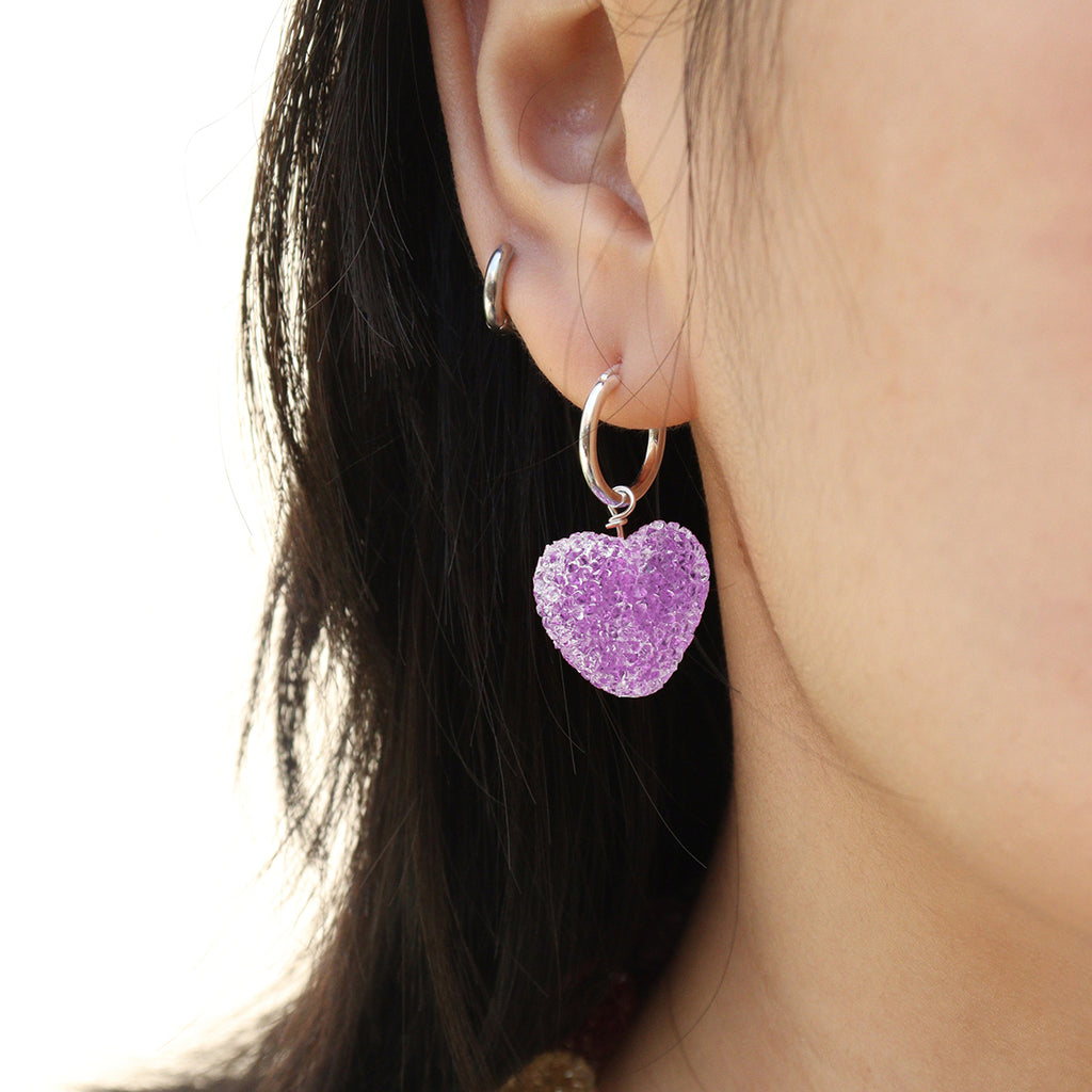 Sweet Colorful Heart Candy 925 Sterling Silver Hoop Earrings