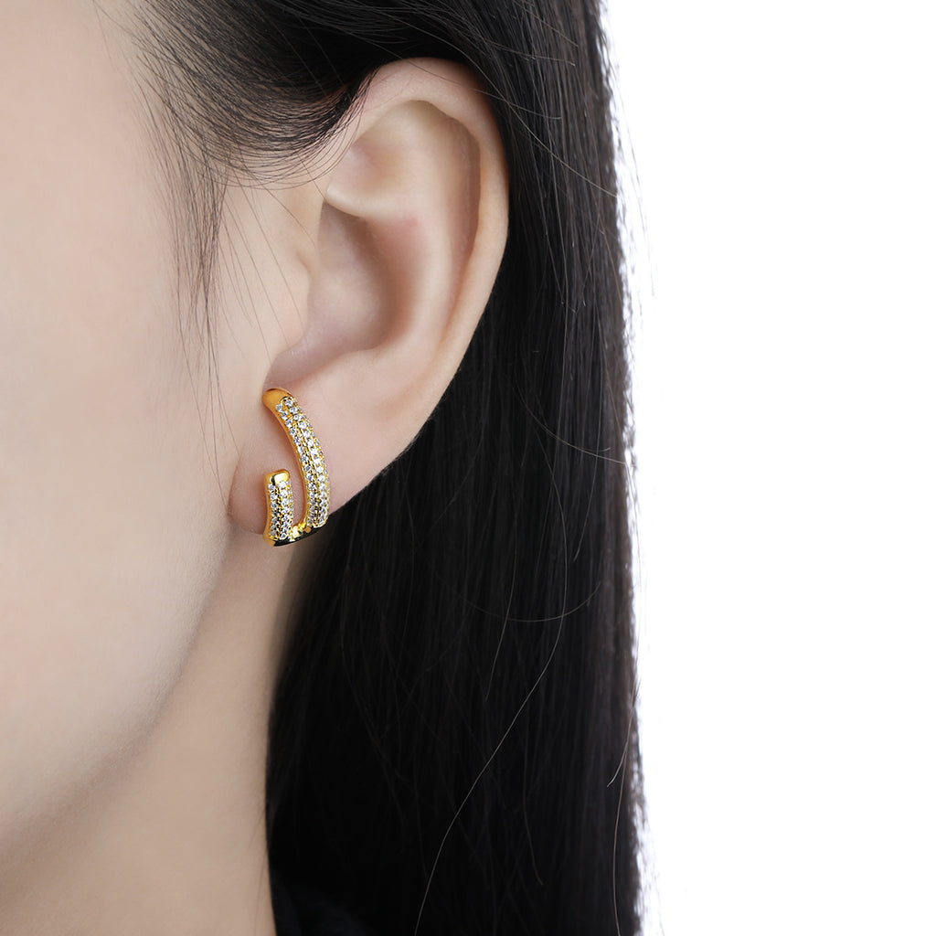 Modern Micro Setting CZ U Shape 925 Sterling Silver Stud Earrings