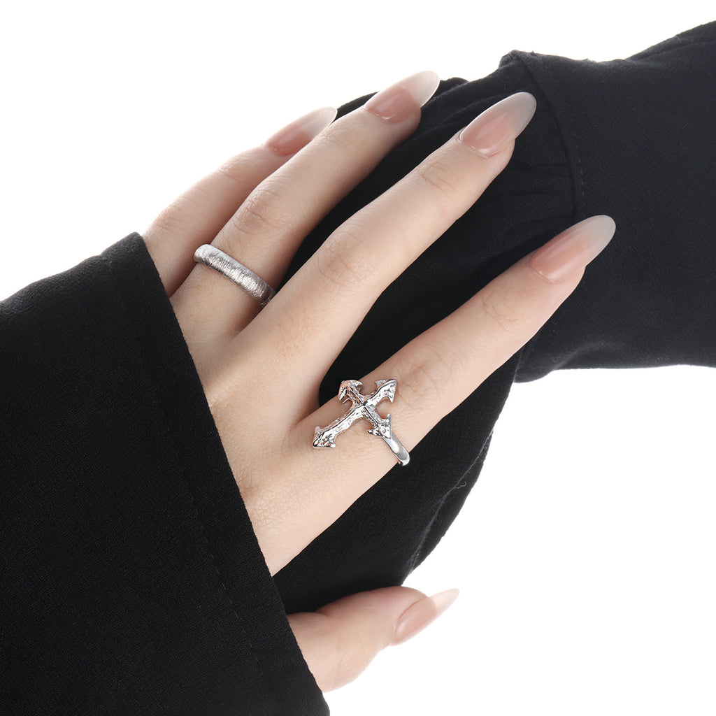 Modern Irregular Cross 925 Sterling Silver Adjustable Ring