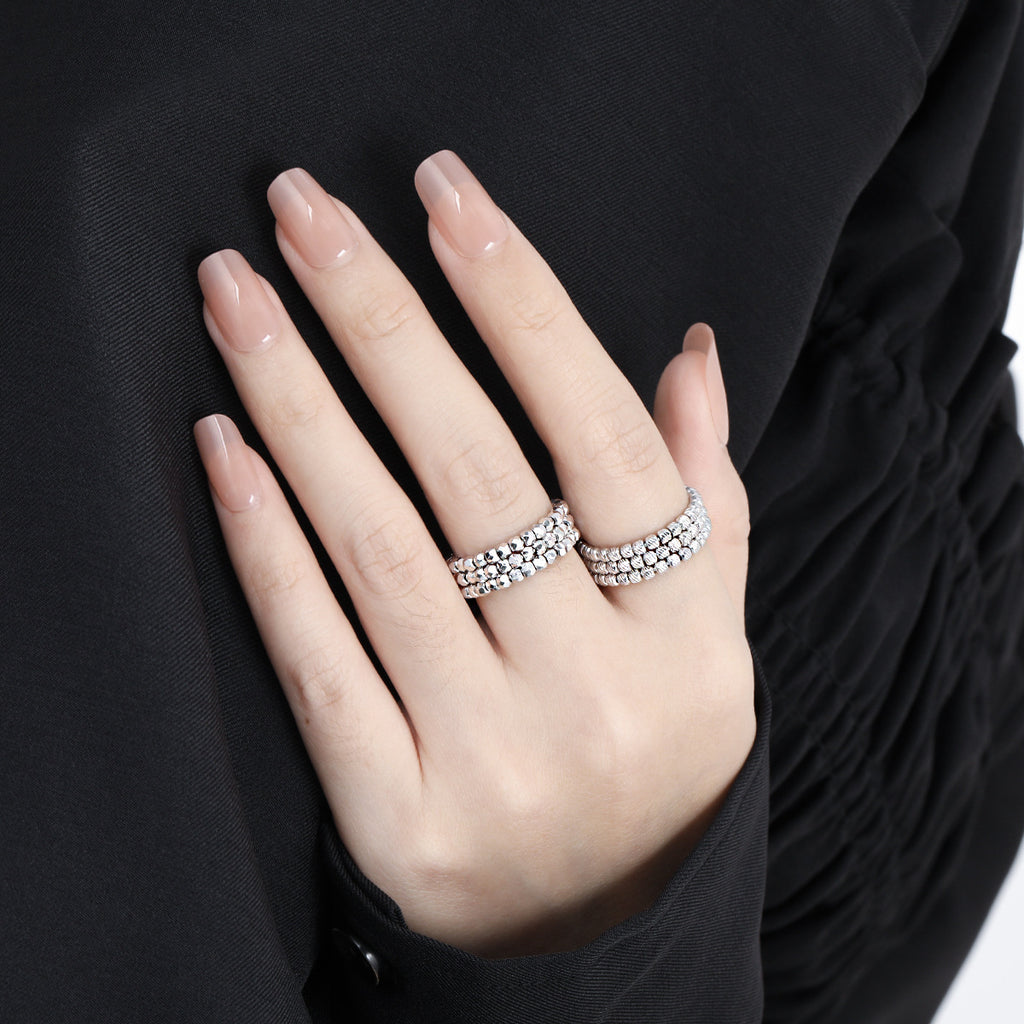 Fashion Irregular Triple Layers Rhombus Beads 925 Sterling Silver Adjustable Ring