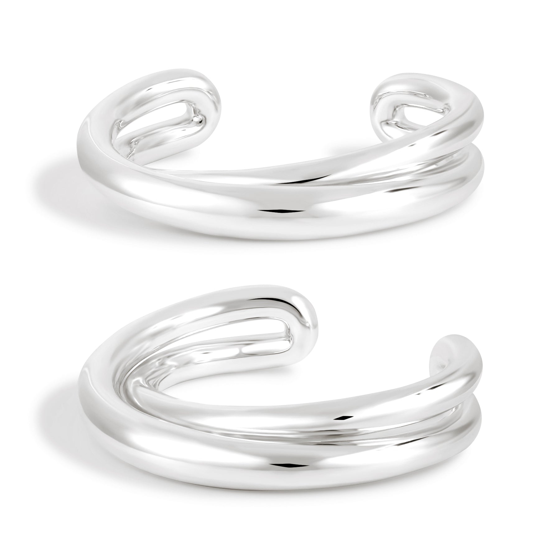 Classic Irregular Double Layers Cross 999 Sterling Silver Open Cuff Bracelet