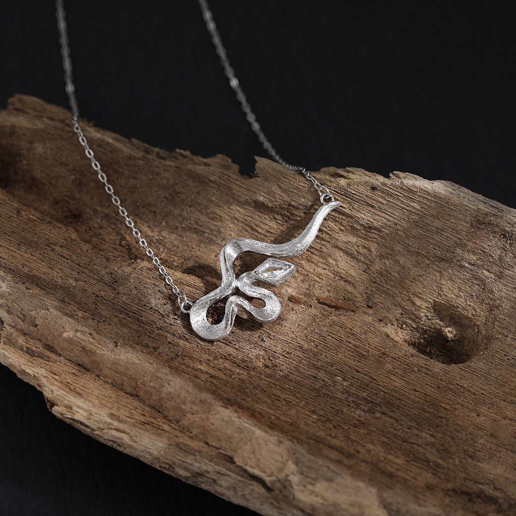 Modern Rhombus CZ Curved Snake 925 Sterling Silver Necklace