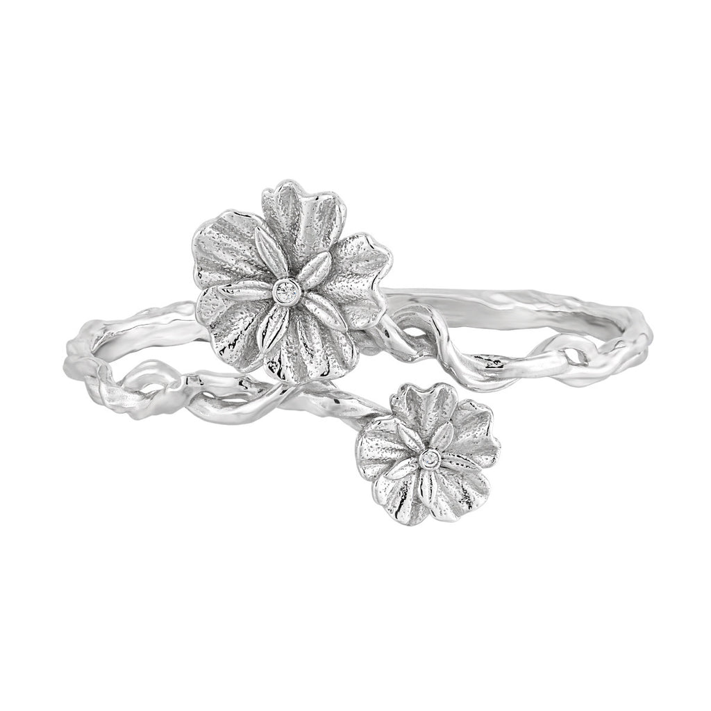 Girl Twisted Beautiful Flower 925 Sterling Silver Open Bangle